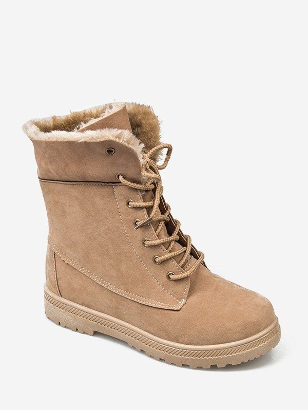 

Solid Color Lace-up Design Fuzzy Boots, Tan