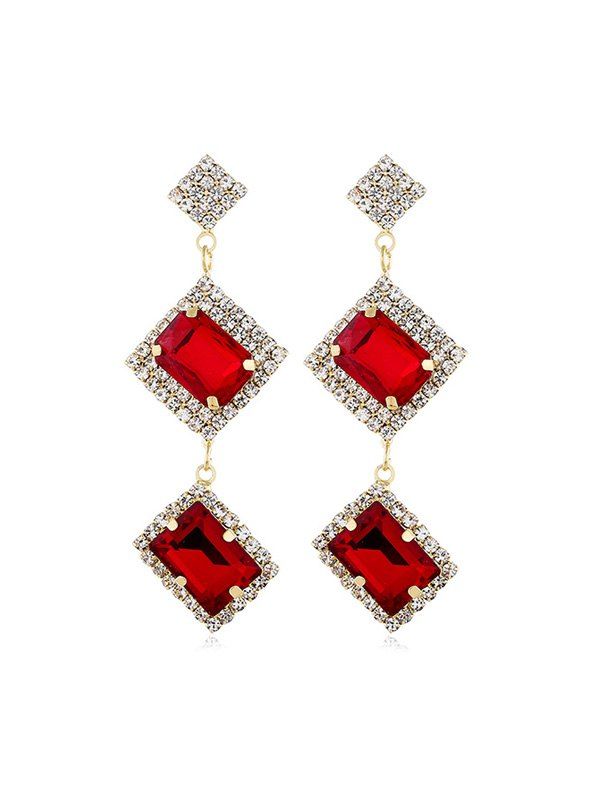 

Faux Ruby Rhinestone Geometric Earrings, Red