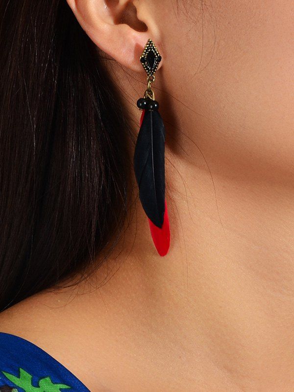 

Beaded Geometric Feather Earrings, Lava red