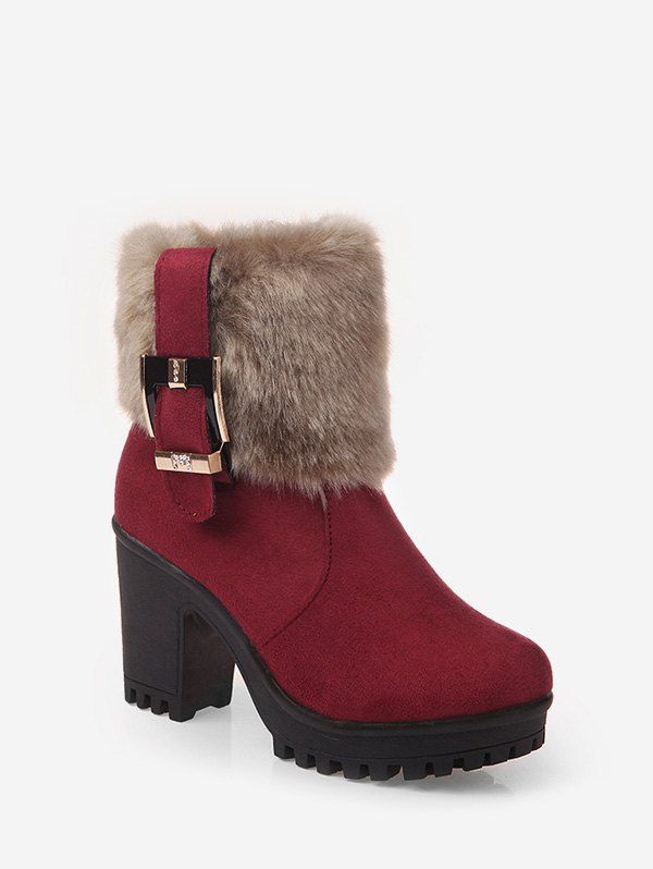 

Buckle Zipper Design Chunky Heel Boots, Red