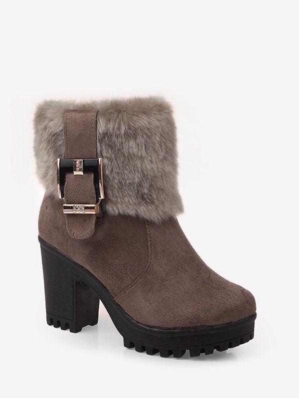

Buckle Zipper Design Chunky Heel Boots, Light khaki