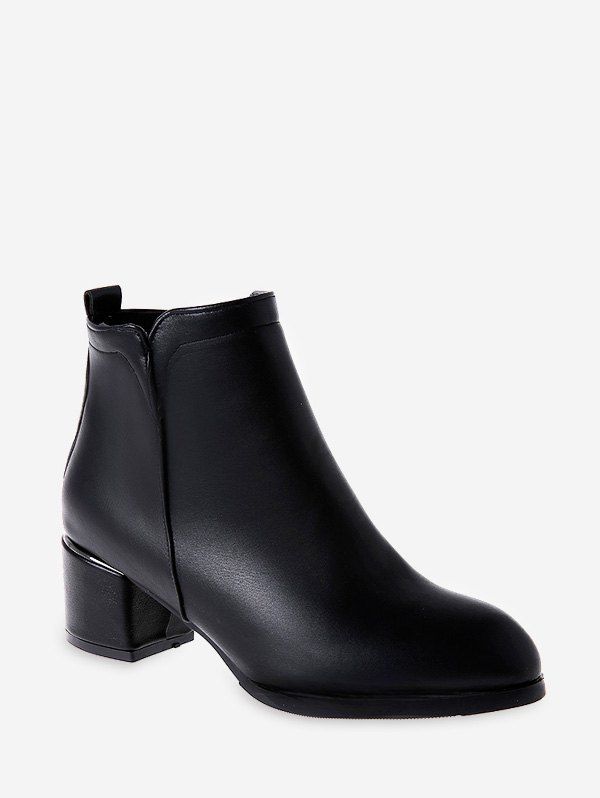

Solid Color Zipper Design Ankle Boots, Black