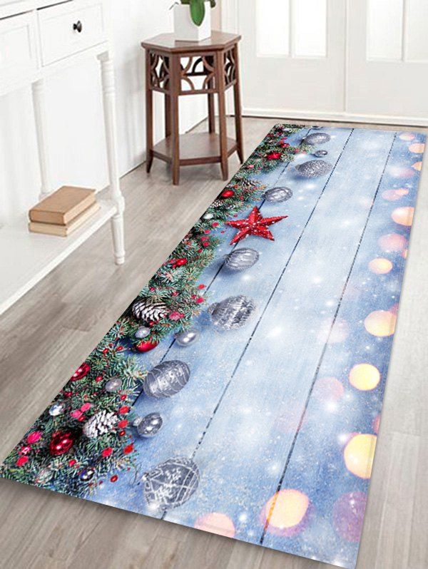 

Christmas Tree Balls Wood Board Pattern Water Absorption Area Rug, Platinum