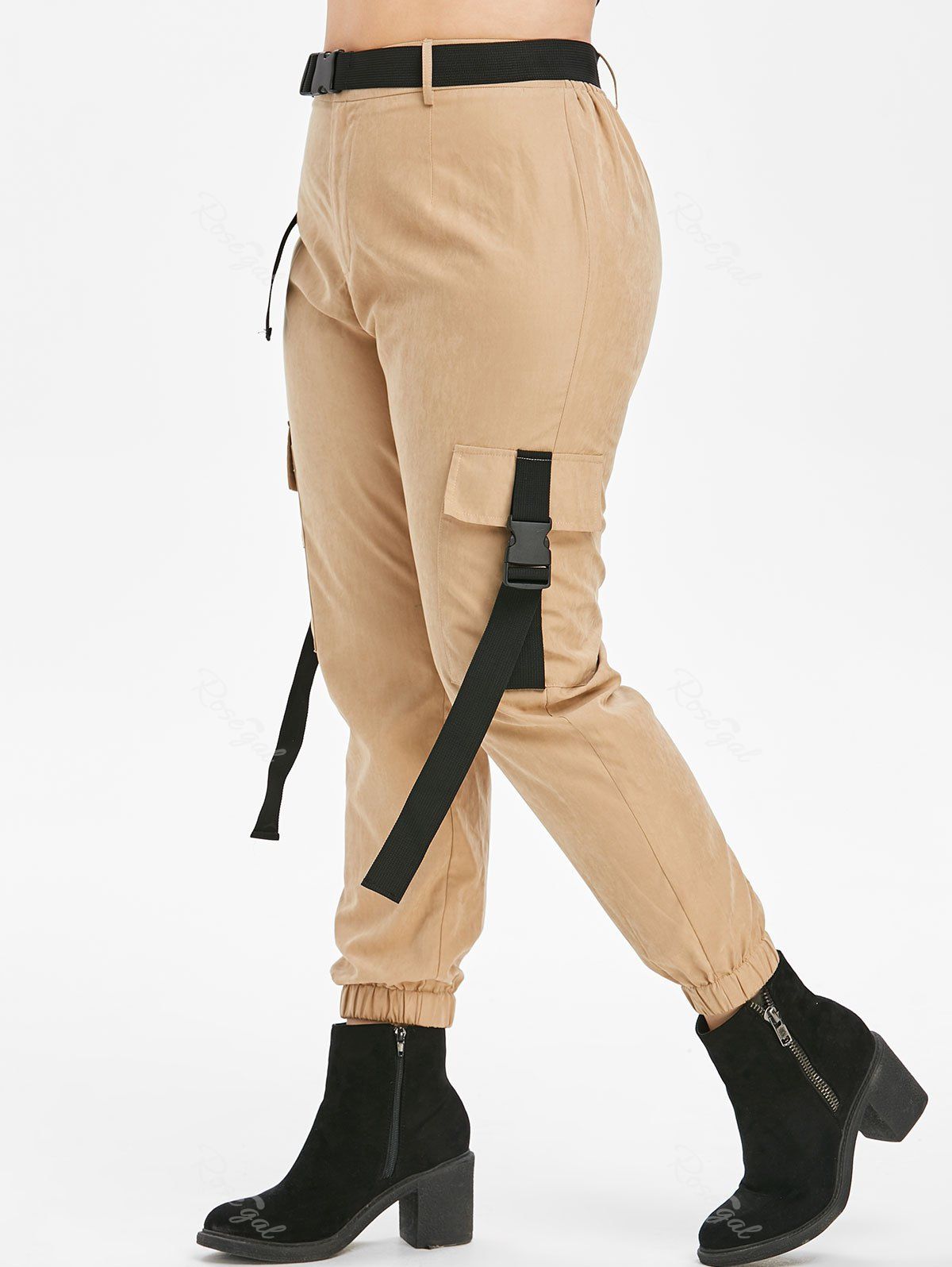 

Plus Size Zipper Fly Jogger Pants, Tan