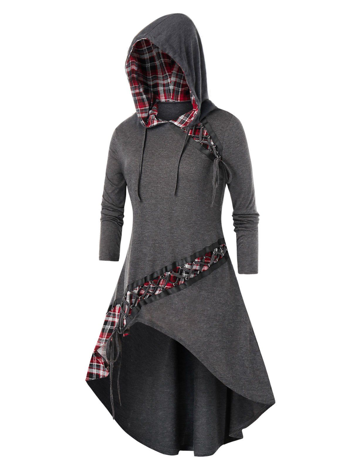 lace up hooded high low dress