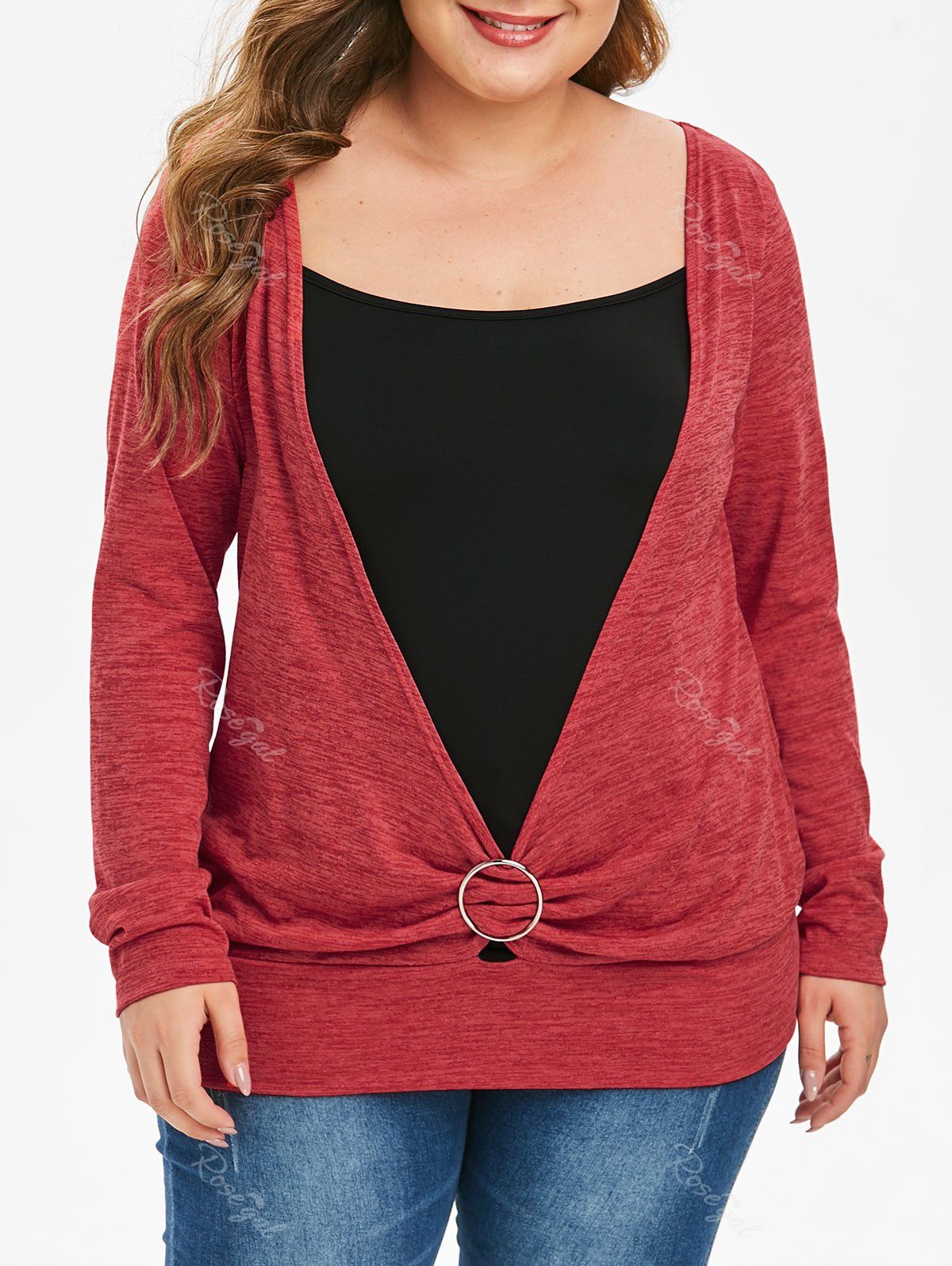 

Plus Size Colorblock Tee, Cherry red