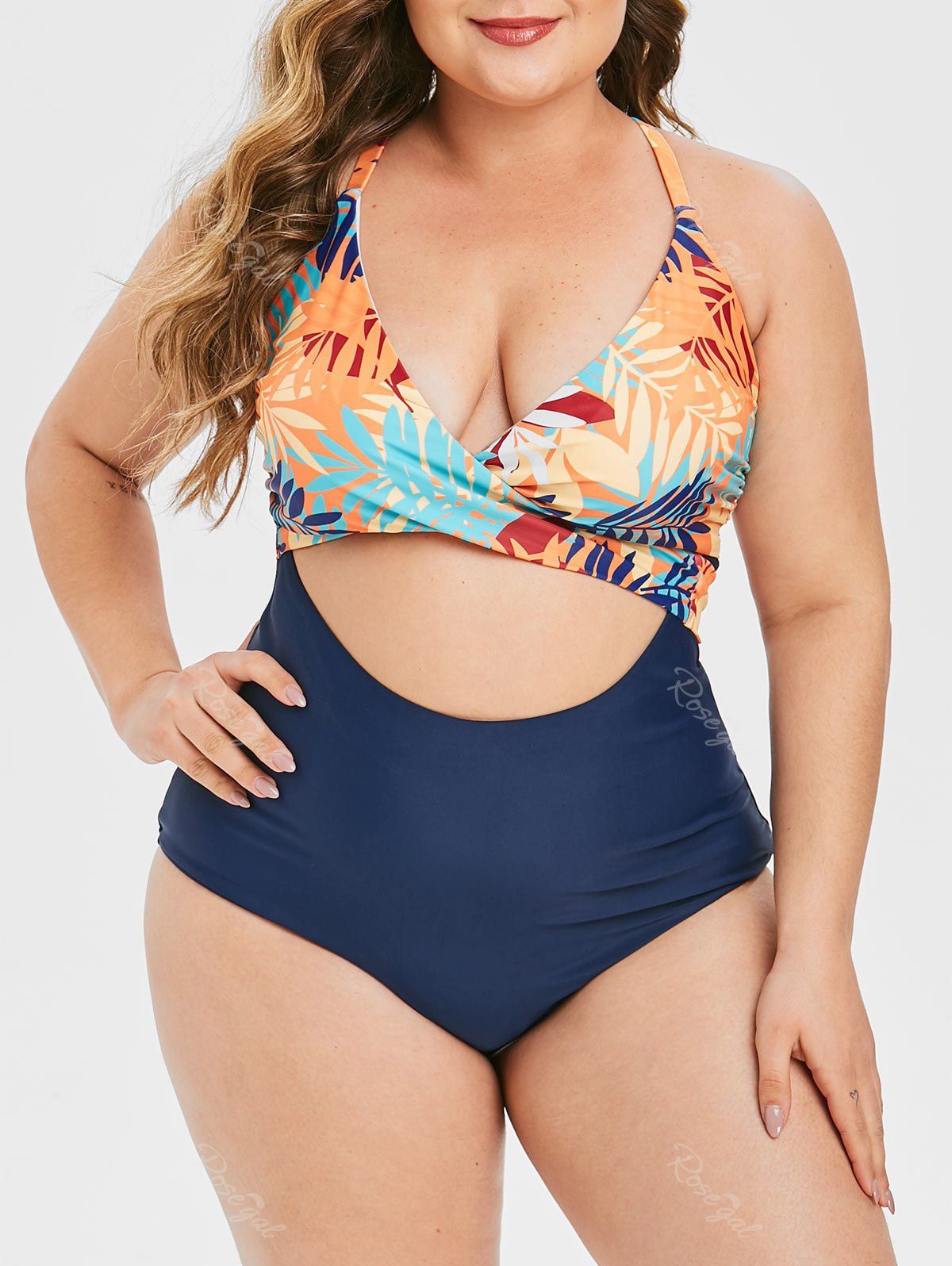 Women 2 Pieces Swimsuit Plus Size Tankini Polka Dot Cutout Backless Cami Swimsuit Beachwear