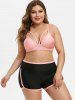 Contrast Binding Harness Strappy Plus Size Bikini Swimsuit -  