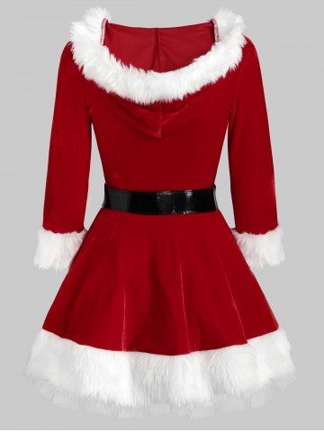 

Belted Christmas Fluffy Velvet Mini Dress, Red