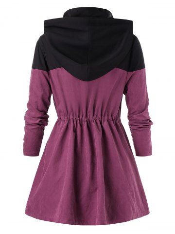 

Plus Size Two Tone Hooded Drawstring Zipper Tunic Jacket, Purple
