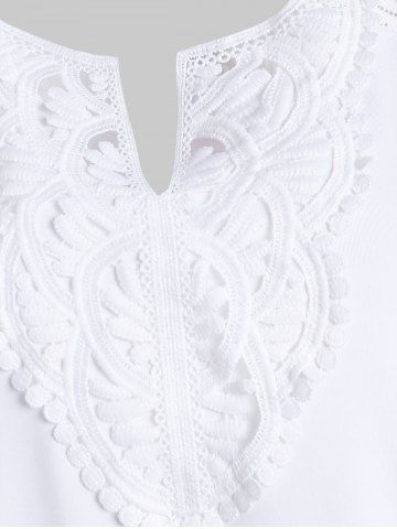 

Plus Size Lace Insert Open Shoulder Tunic T Shirt, White