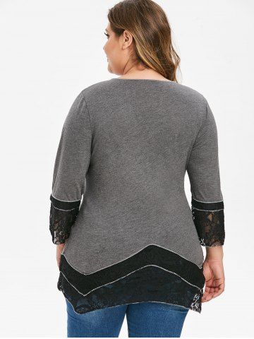 Plus Size Lace Insert Heathered Tunic T Shirt