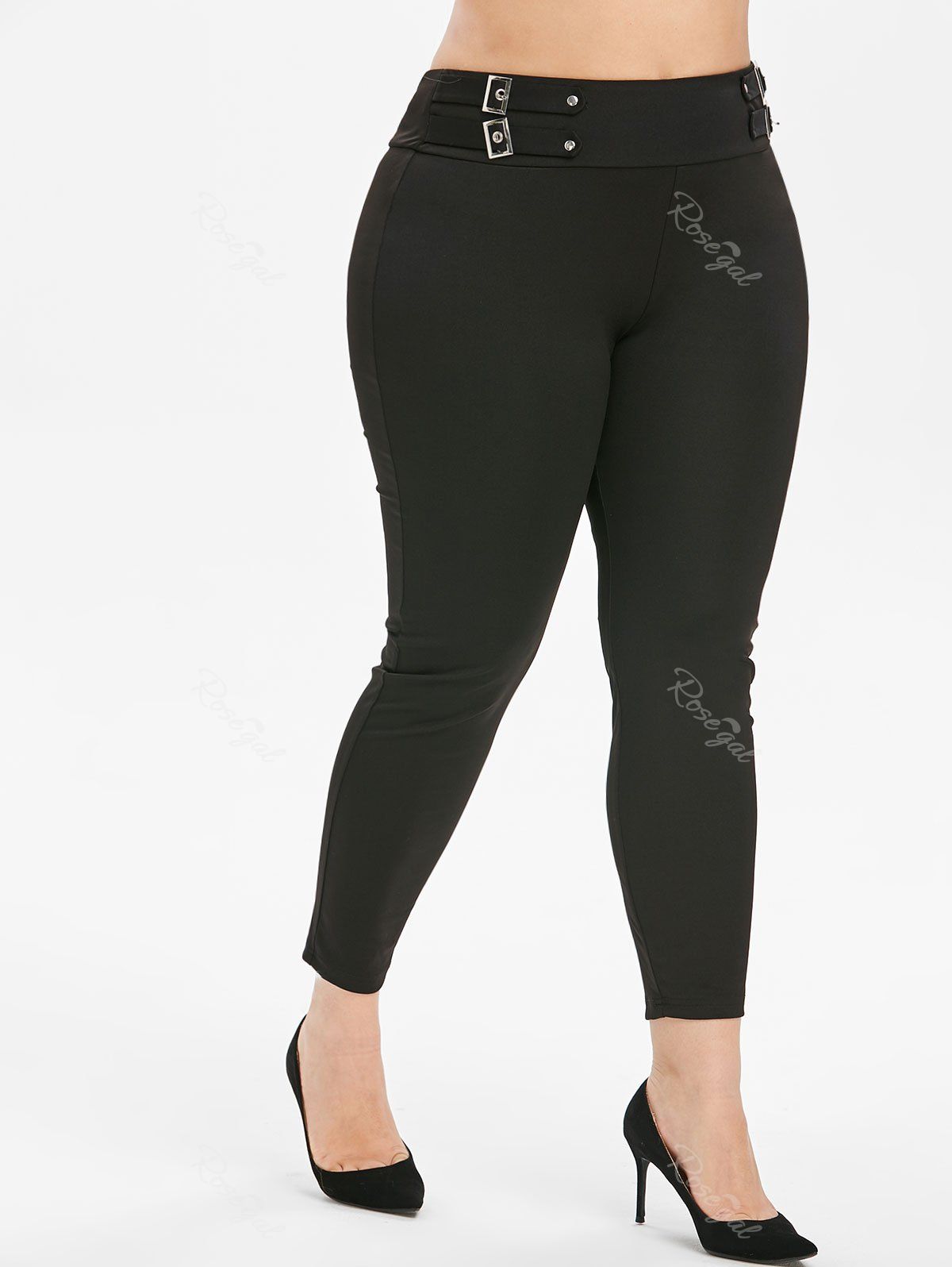 

Plus Size Buckle Punk Skinny Leggings, Black