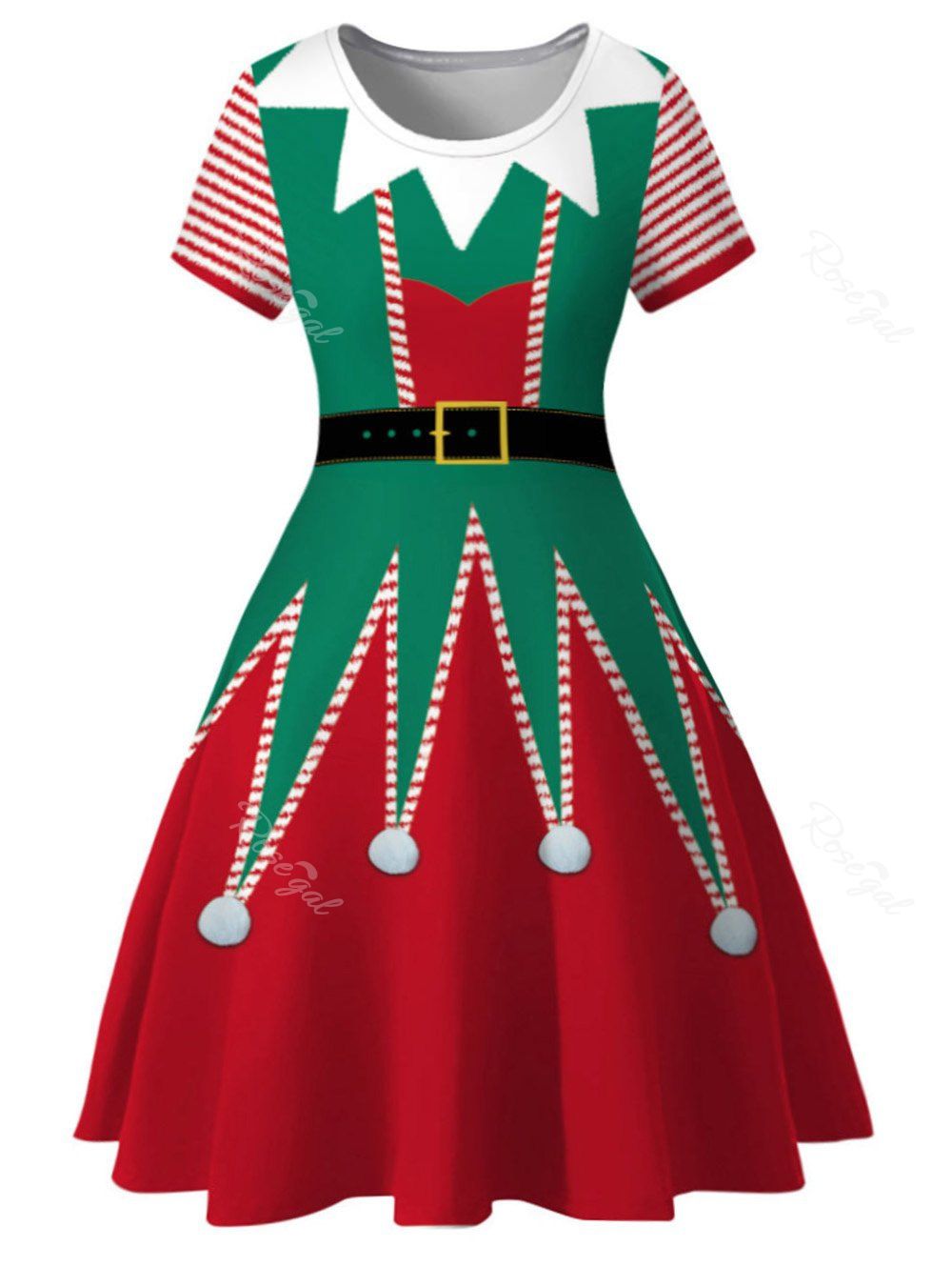 

Plus Size Christmas Printed Vintage Dress, Green