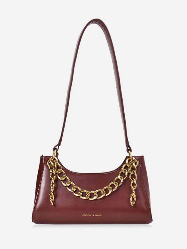 Metal Chain PU Leather Shoulder Bag, Brown