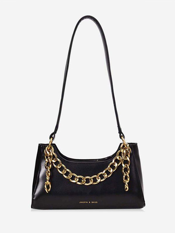 

Metal Chain PU Leather Shoulder Bag, Black