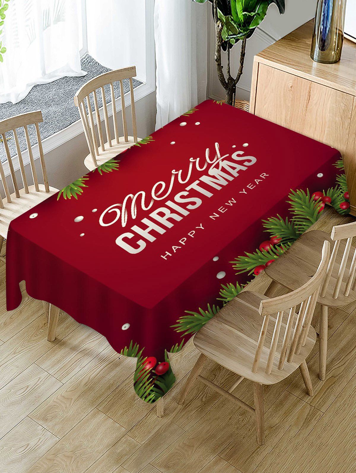 

Merry Christmas New Year Fabric Table Cloth, Multi