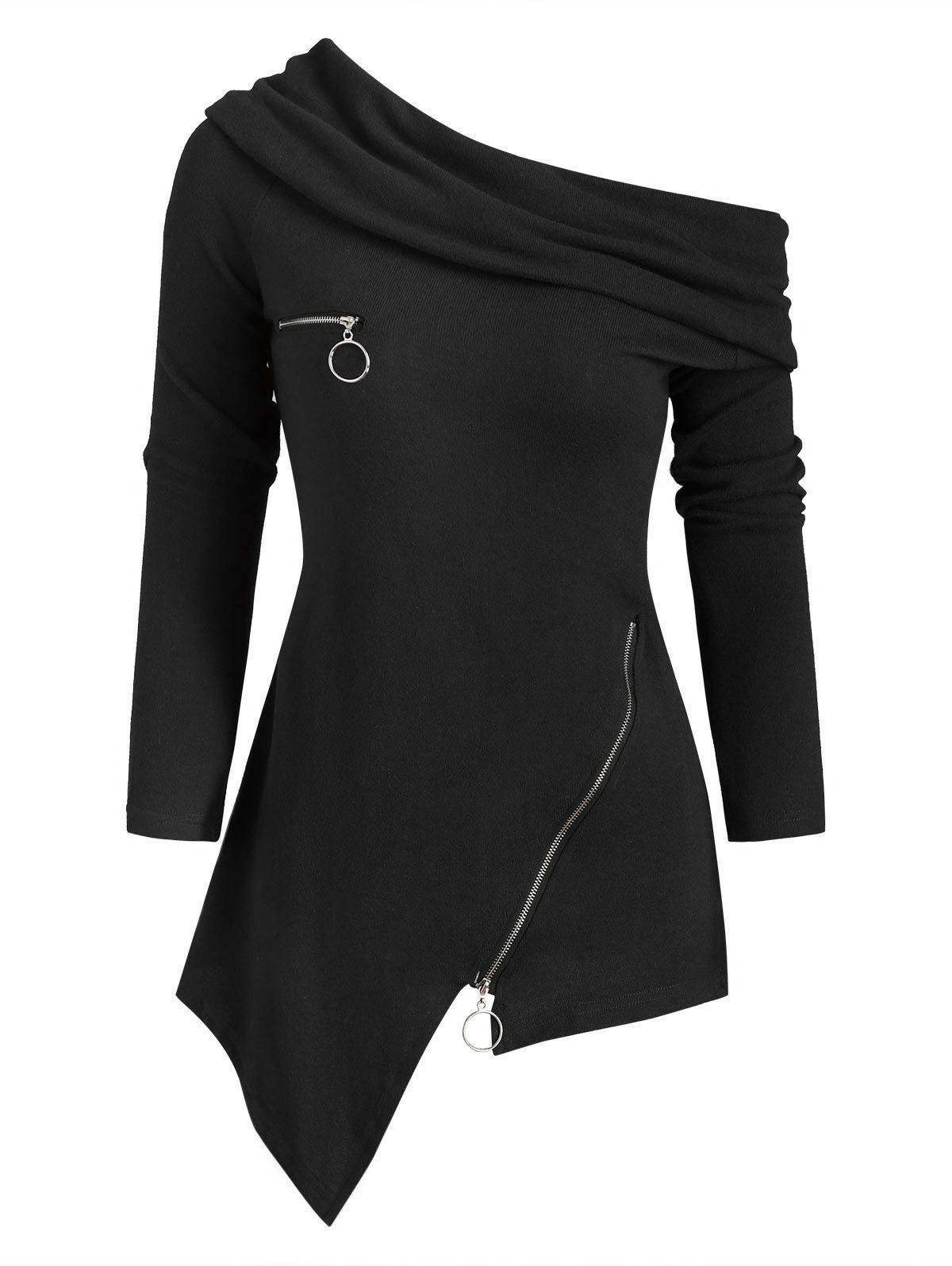 

Cowl Neck Asymmetric Long Sleeves Knitwear, Black