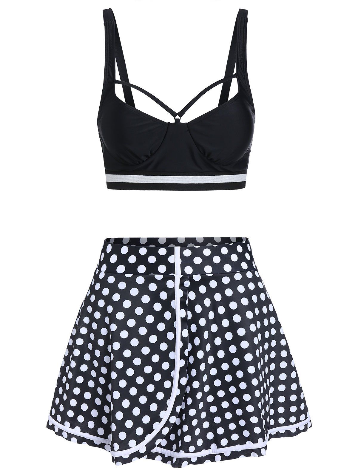 

Polka Dot Print Cut Out String Bikini Swimsuit, Black