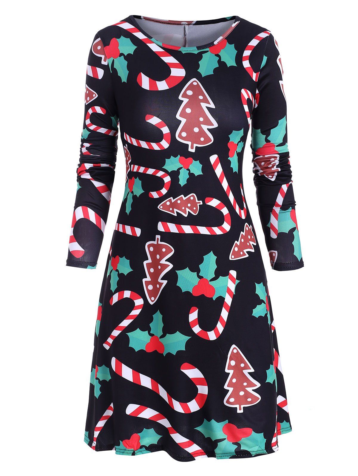 

Christmas Long Sleeve A Line Dress, Multi-a
