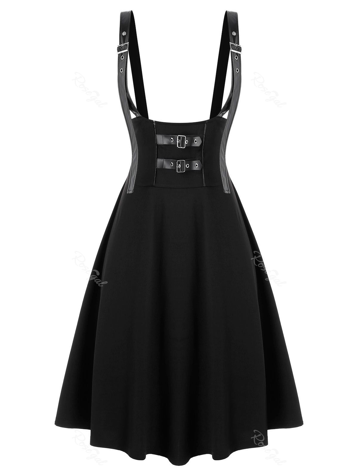 

Plus Size Punk Buckle Eyelet Midi Suspender Skirt, Black
