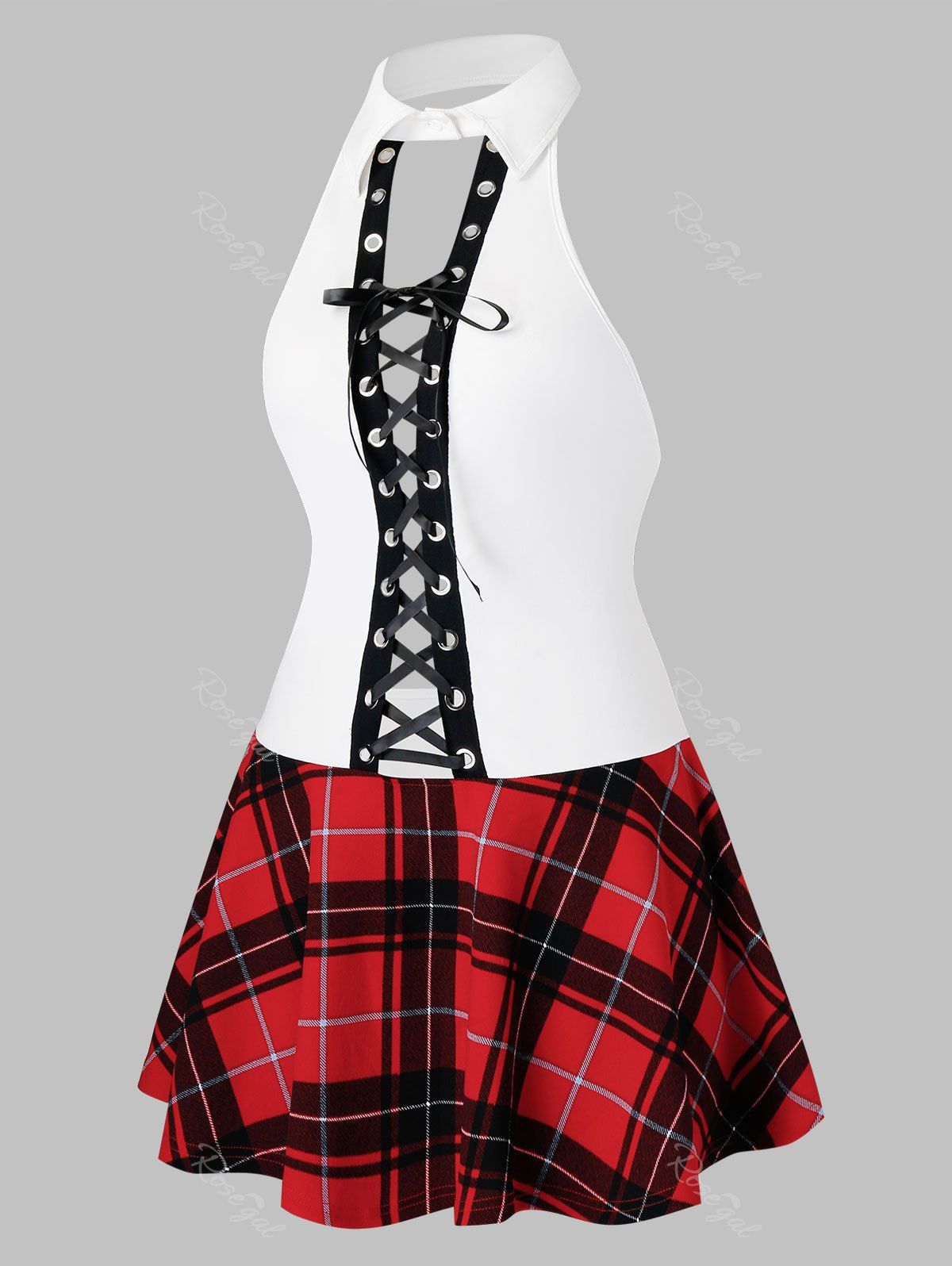 

Plus Size Lingerie Lace Up Plaid Schoolgirls Cosplay Dress, Chestnut red