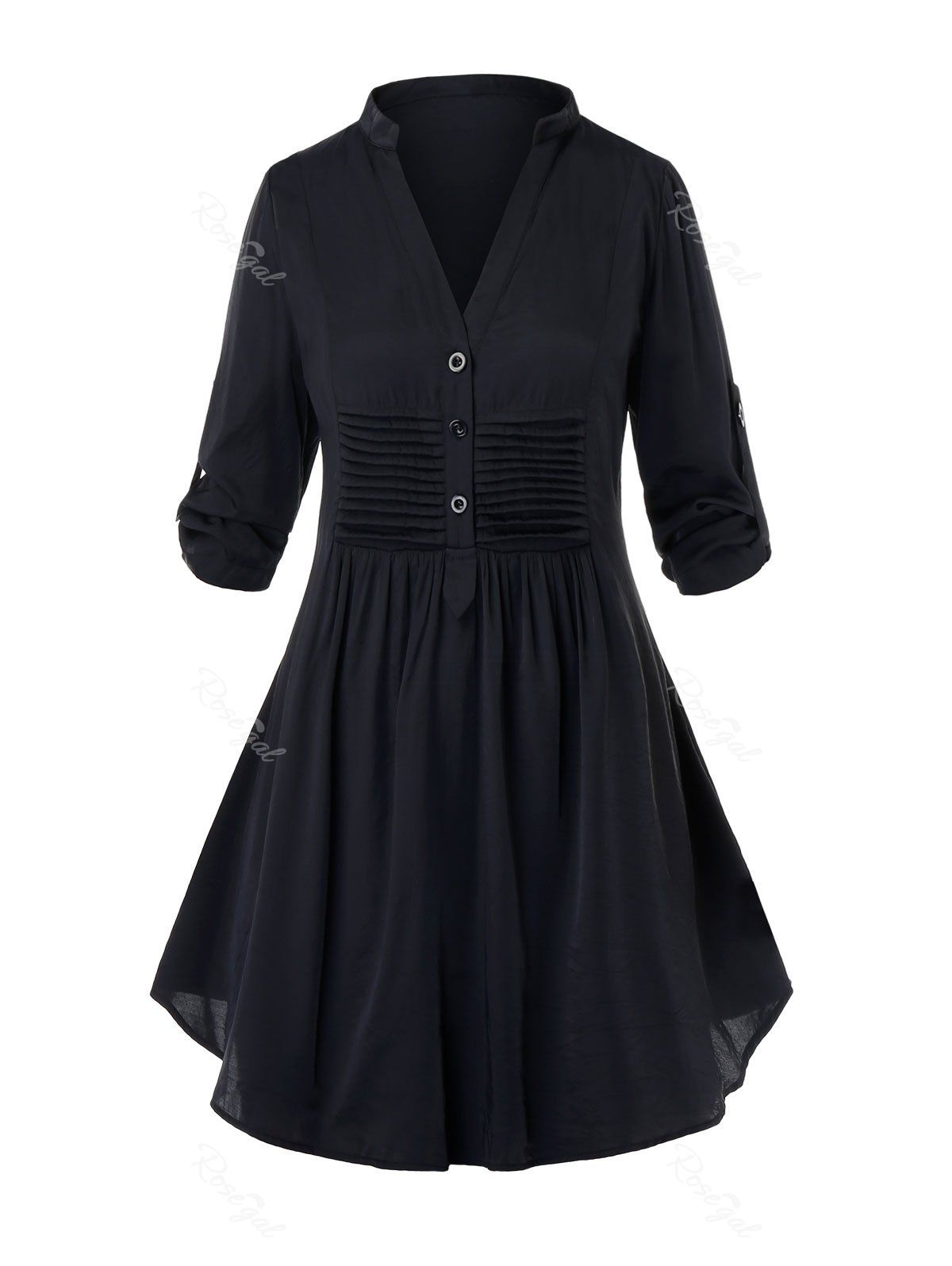 

Plus Size Roll Up Sleeve Ruched Blouse, Jet black