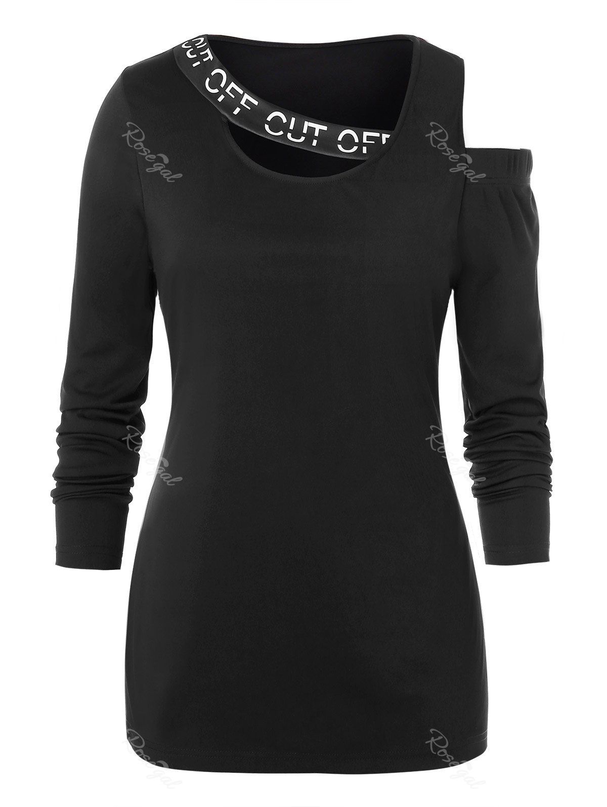 

Plus Size Cutout Letter Graphic Cold Shoulder Tee, Black