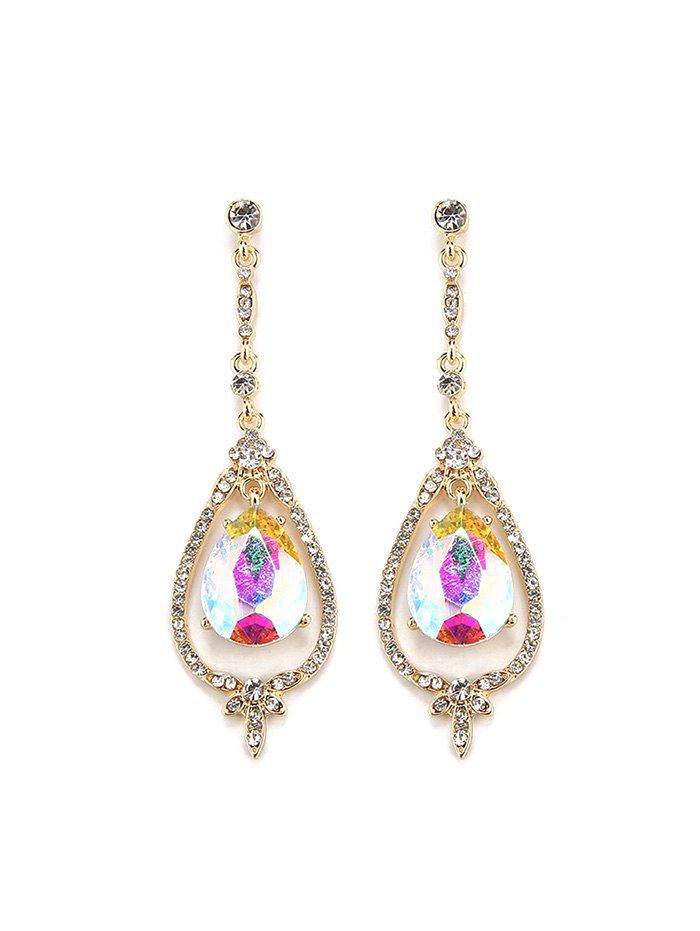 

Water Drop Rhinestone Elegant Evening Earrings, Gold