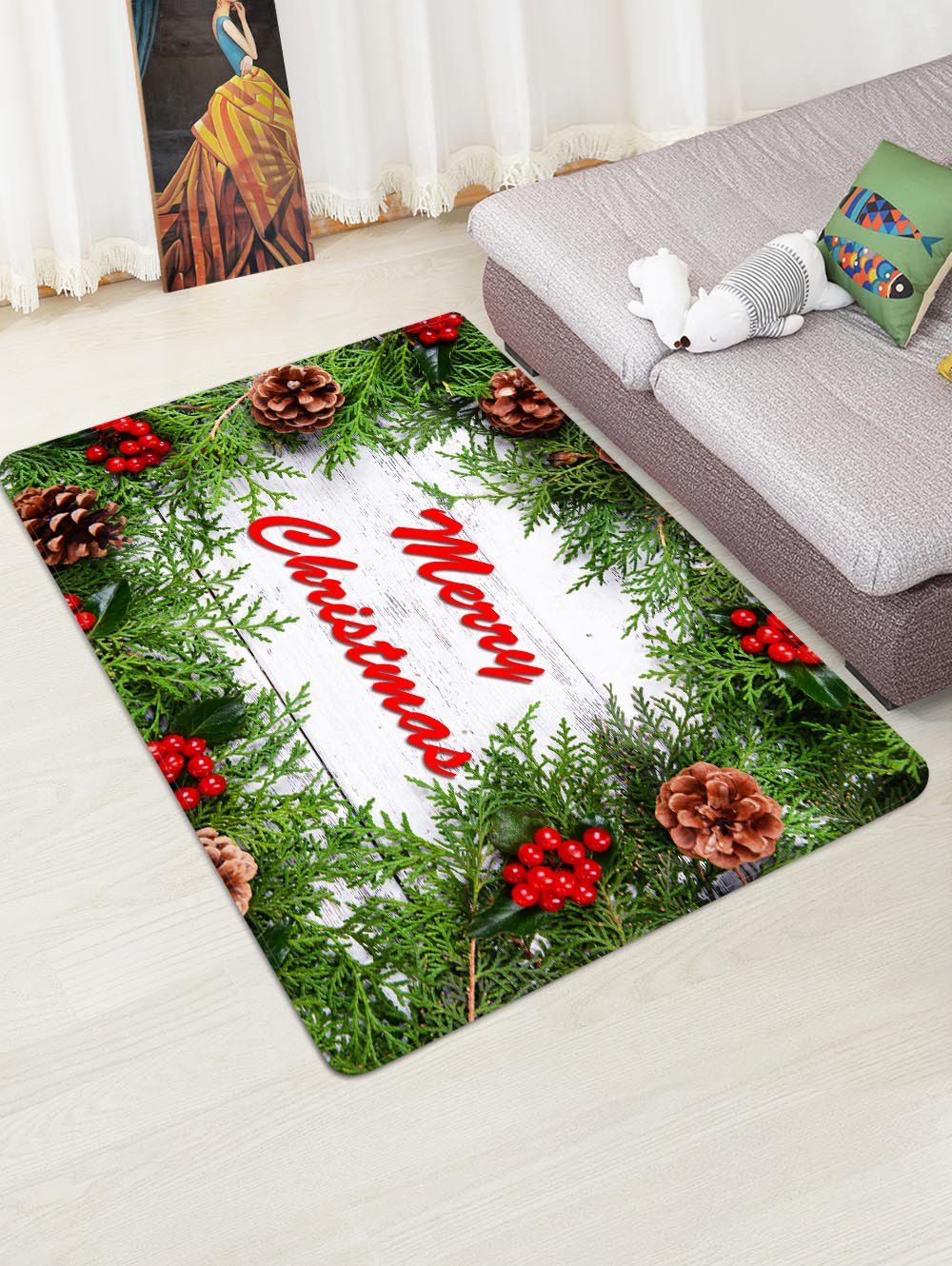 

Merry Christmas Plant Floor Rug, Multi