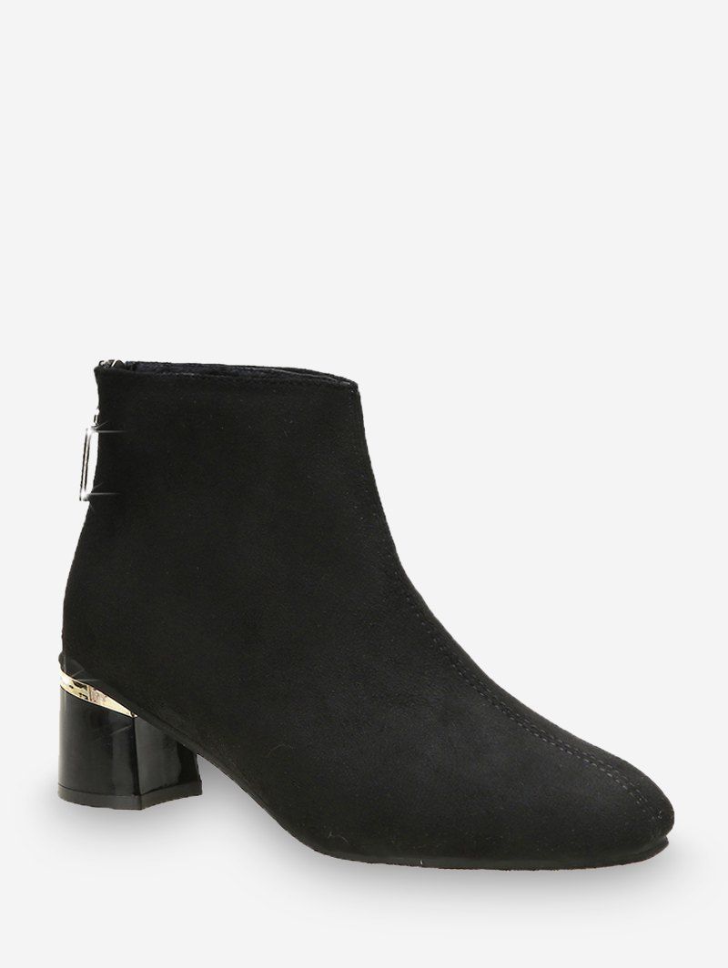 

Rhinestone Rectangle Zipper Suede Ankle Boots, Black