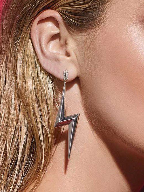 

Brief Lightning Shape Drop Earrings, Silver