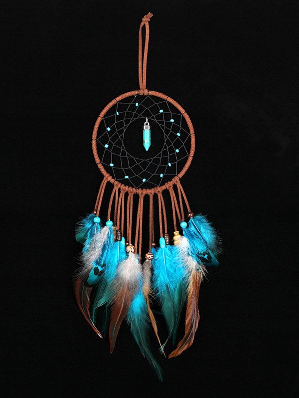 

Faux Turquoise Beaded Handmade Indian Dream Catcher, Silk blue