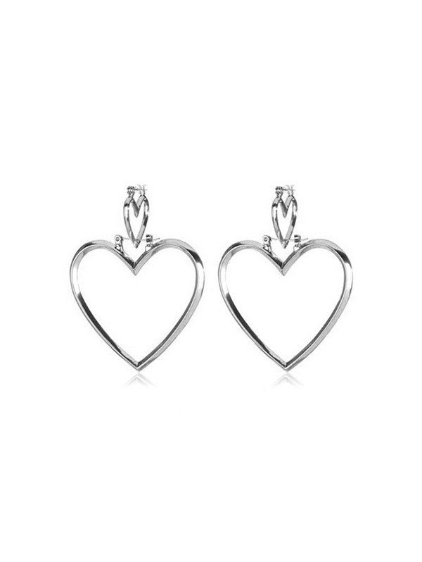 

Alloy Hollow Double Heart Drop Earrings, Silver