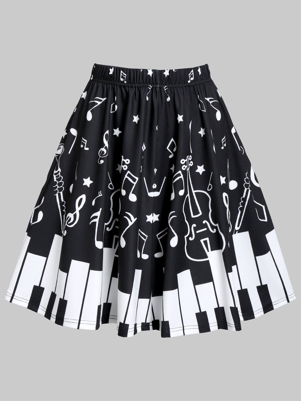 

Music Piano Print High Waisted Mini Skirt, Black