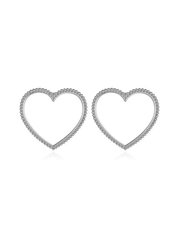 

Punk Carved Hollow Big Heart Stud Earrings, Silver