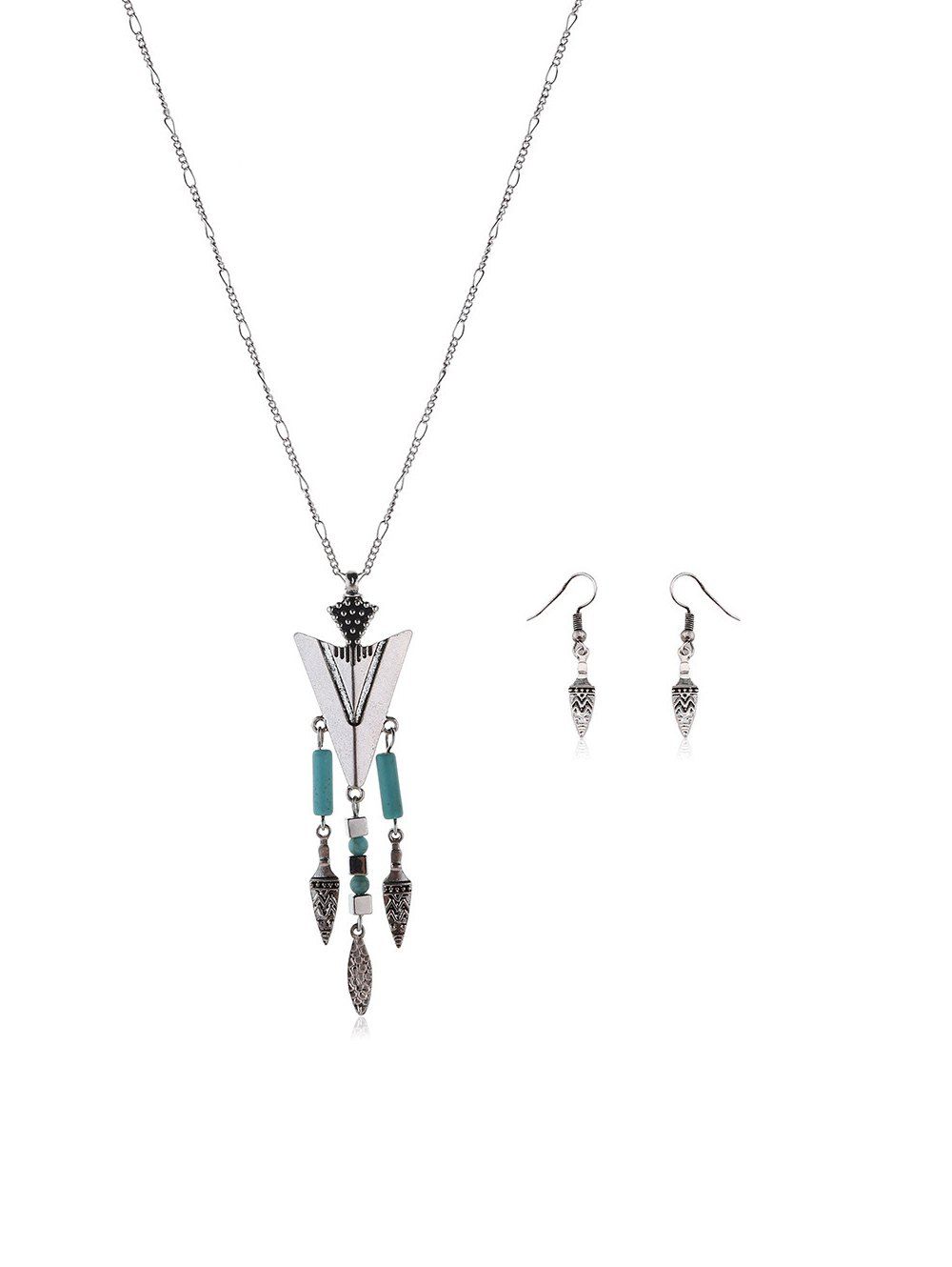 

Bohemian Carved Geometric Turquoise Jewelry Set, Silver