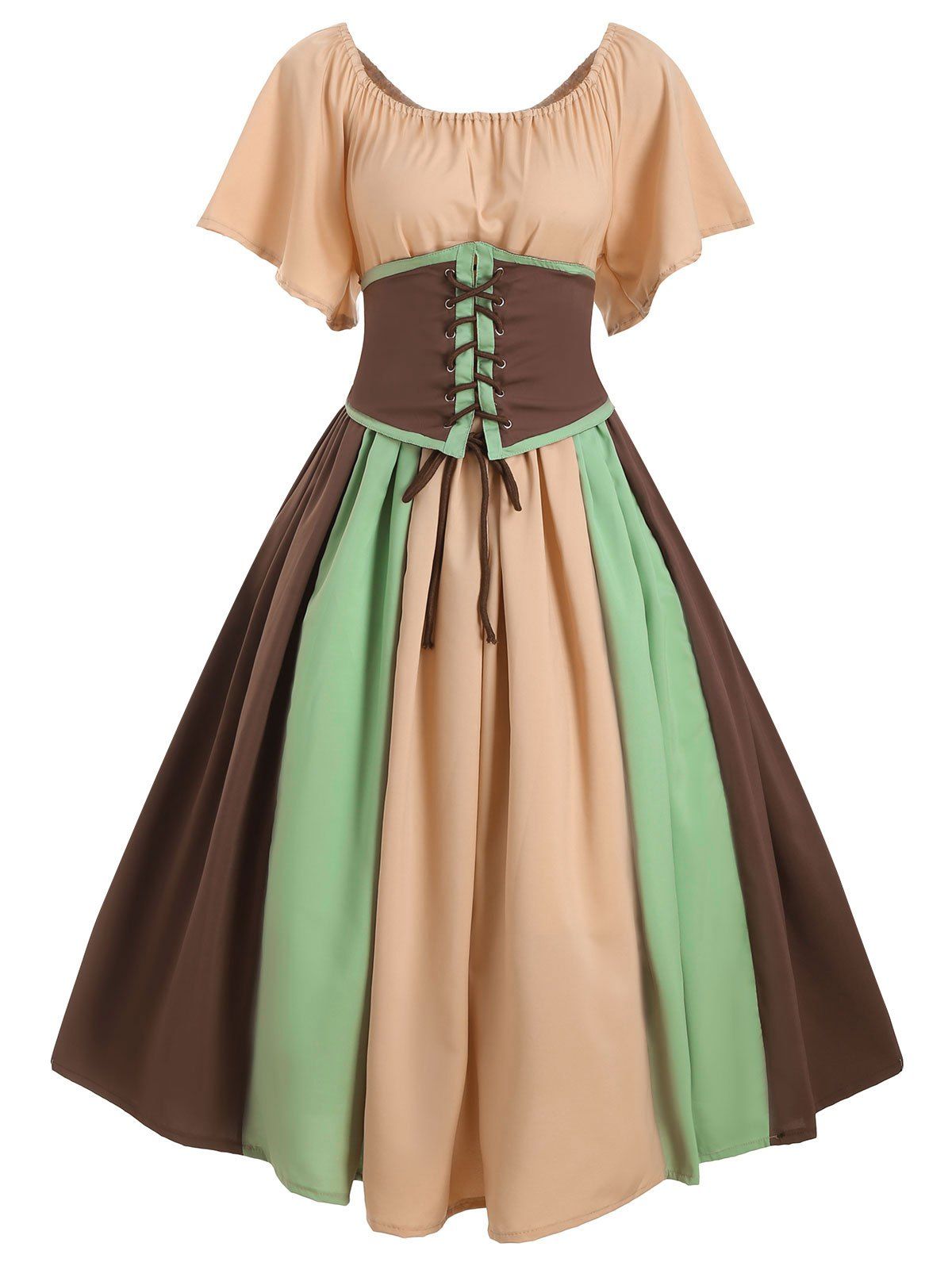 

Colorblock Scoop Neck Vintage Maxi Dress, Coffee