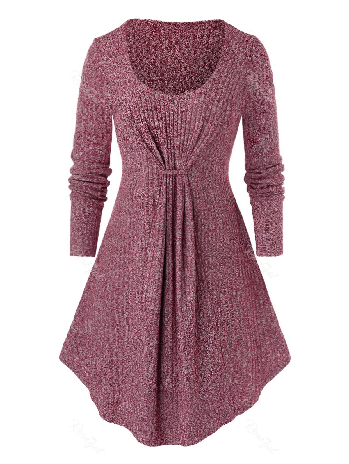 

Plus Size Space Dye Knotted Tunic Sweater, Red wine