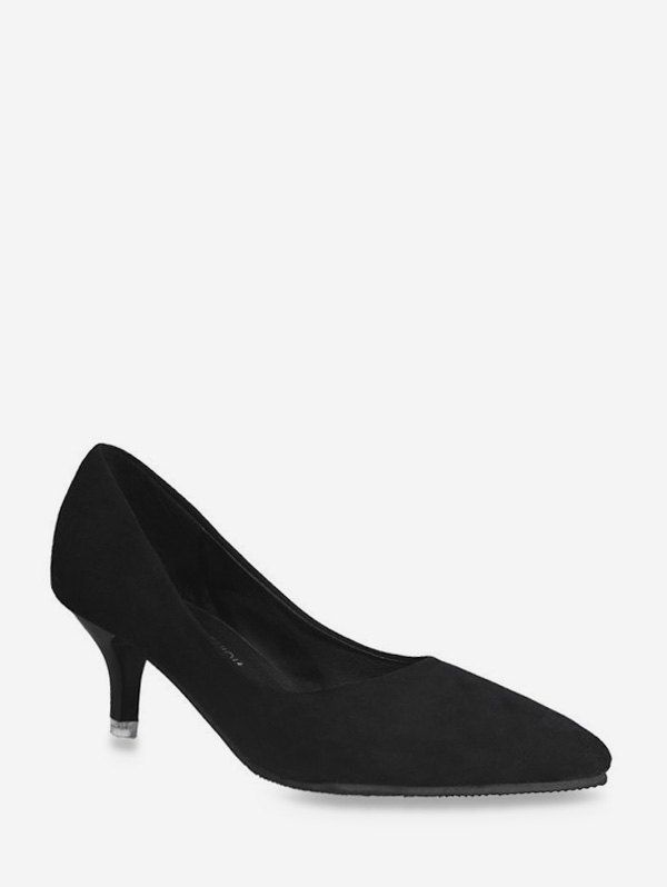 

Pointed Toe Mid Heel Suede Pumps, Black