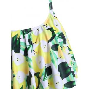 

Plus Size Plaid Lemon Print Overlay Tankini Swimwear, Green