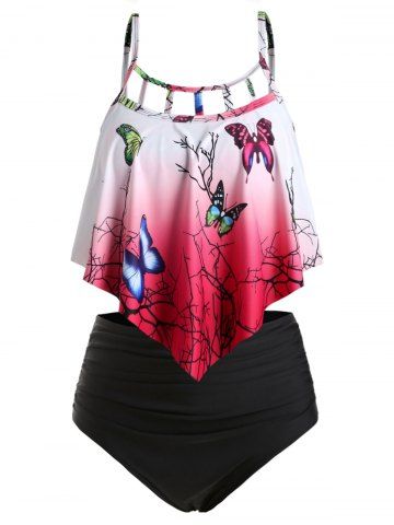 rosegal Plus Size Overlay Ombre Butterfly Print Tankini Swimwear