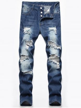 Destroyed Design Button Fly Casual Jeans