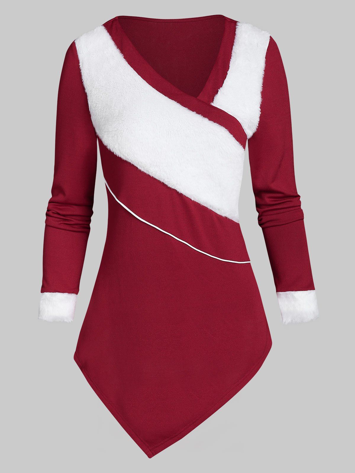 

Asymmetric V Collar Christmas Sweater, Red