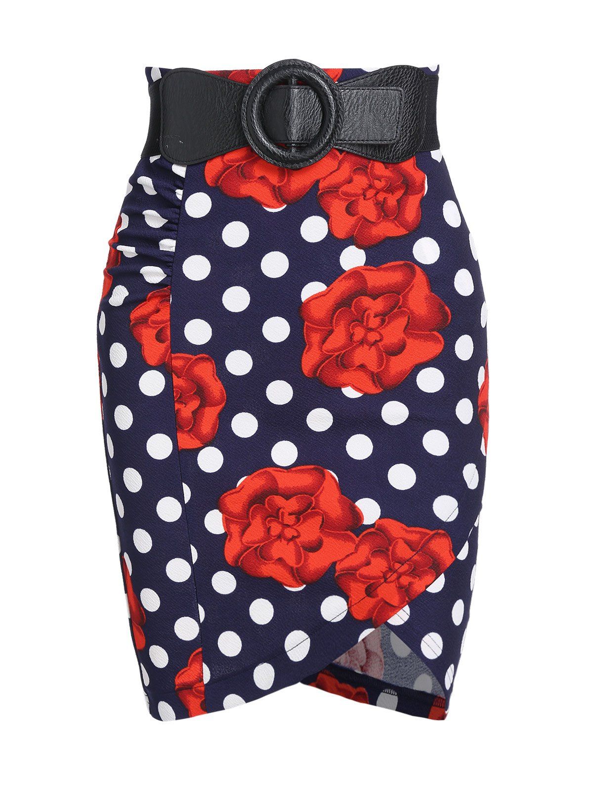 

Floral Polka Dot Print Belted Bodycon Skirt, Cadetblue
