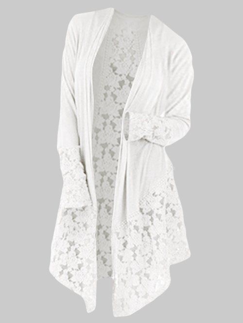 

Plus Size Lace Insert Longline Cardigan, White