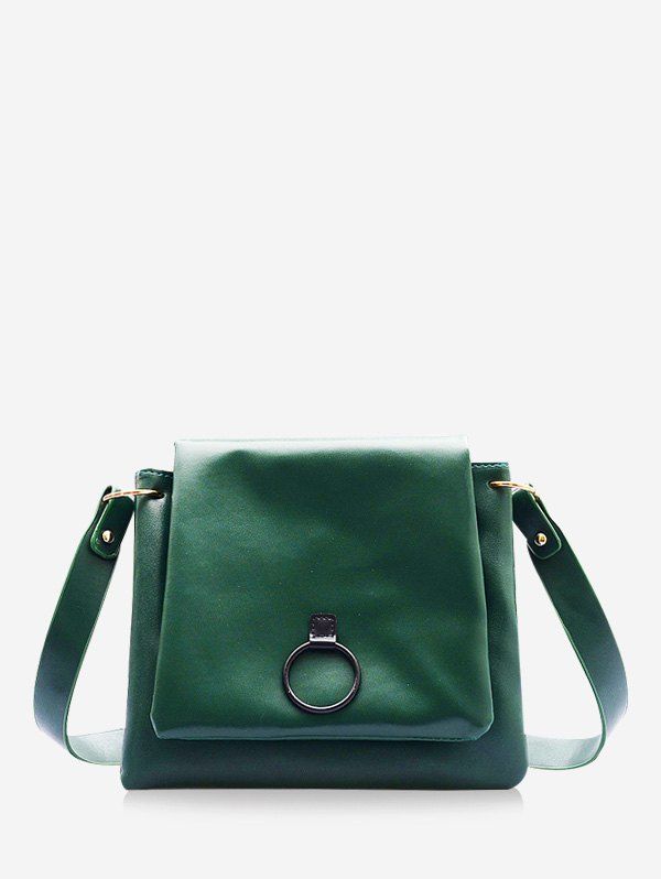 

O-ring PU Leather Flap Crossbody Bag, Dark green