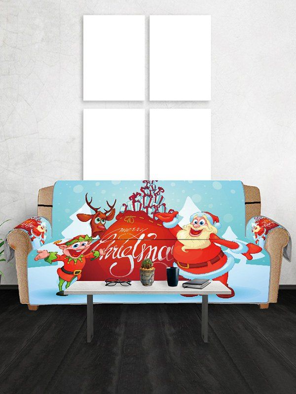 

Cartoon Father Christmas Deer Couch Cover, Light sky blue
