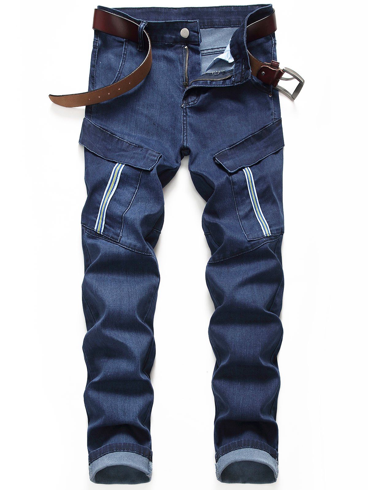 

Pocket Decorated Zipper Fly Casual Jeans, Denim dark blue
