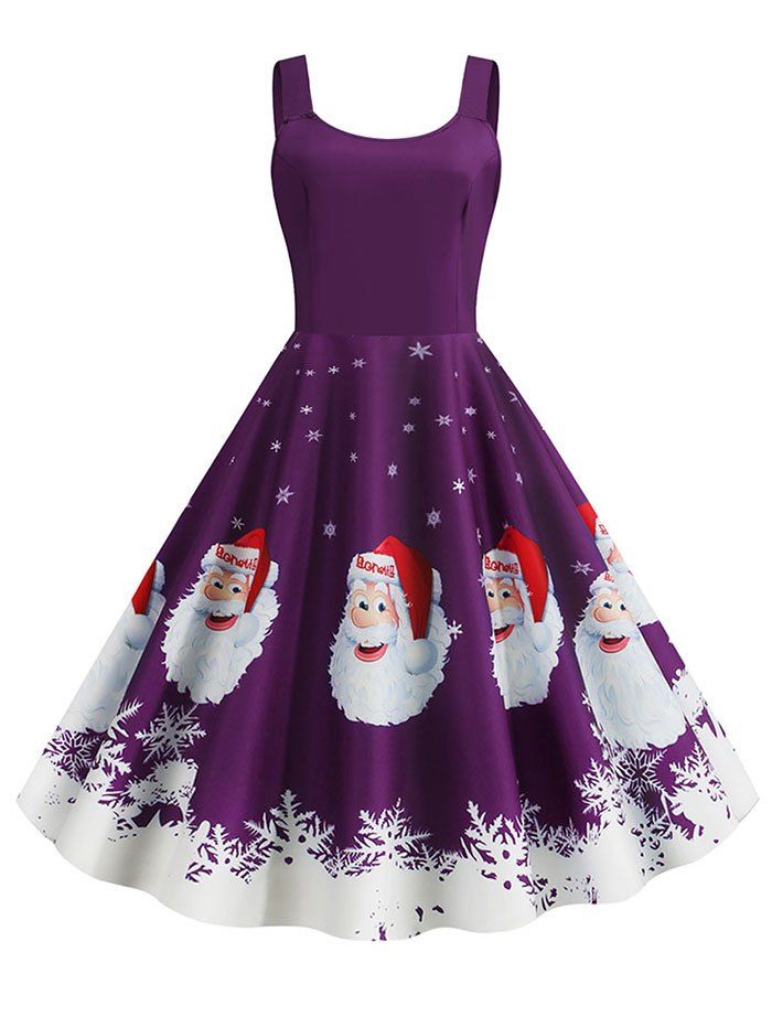 

Santa Claus Snowflake Christmas A Line Dress, Purple iris